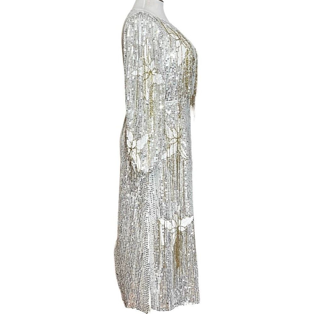 River Island London‎ Floral Sequin Fringe Long Sleeve MIDI Party Holiday Dresd - Picture 5 of 11